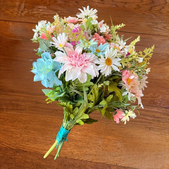 Artificial Mixed Floral Bouquet Multicolor Daisies Hydrangeas Upcycled and New - Picture 1 of 11